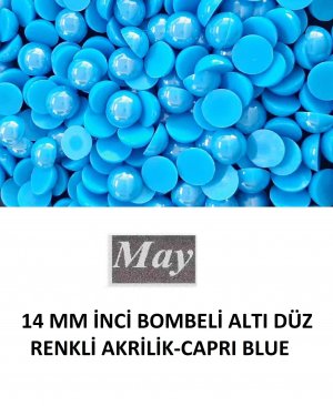 14 MM İNCİ BOMBELİ ALTI DÜZ RENKLİ AKRİLİK-CAPRI BLUE