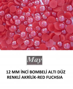 12 MM İNCİ BOMBELİ ALTI DÜZ RENKLİ AKRİLİK-RED FUCHSIA