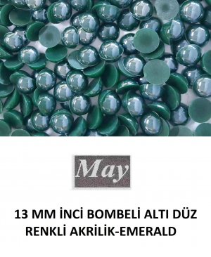 13 MM İNCİ BOMBELİ ALTI DÜZ RENKLİ AKRİLİK-EMERALD