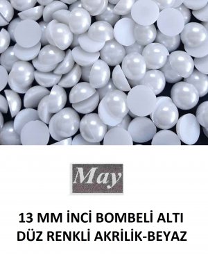 13 MM İNCİ BOMBELİ ALTI DÜZ RENKLİ AKRİLİK-BEYAZ