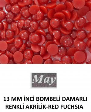 13 MM İNCİ BOMBELİ DAMARLI RENKLİ AKRİLİK-RED FUCHSIA