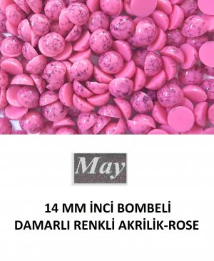 14 MM İNCİ BOMBELİ DAMARLI RENKLİ AKRİLİK-ROSE