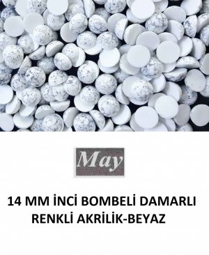 14 MM İNCİ BOMBELİ DAMARLI RENKLİ AKRİLİK-BEYAZ