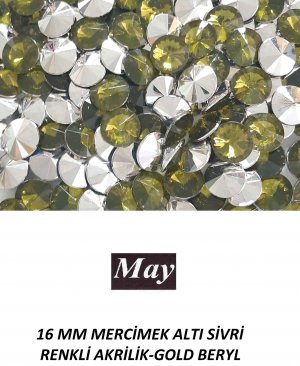 16 MM MERCİMEK ALTI SİVRİ RENKLİ AKRİLİK-GOLD BERYL