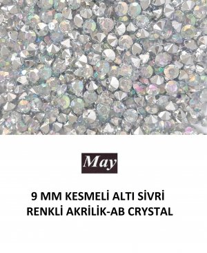 9 MM KESMELİ ALTI SİVRİ RENKLİ AKRİLİK-AB CRYSTAL