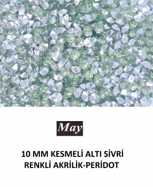 10 MM KESMELİ ALTI SİVRİ RENKLİ AKRİLİK-PERİDOT