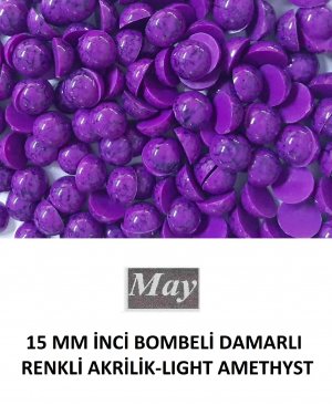 15 MM İNCİ BOMBELİ DAMARLI RENKLİ AKRİLİK-LIGHT AMETHYST