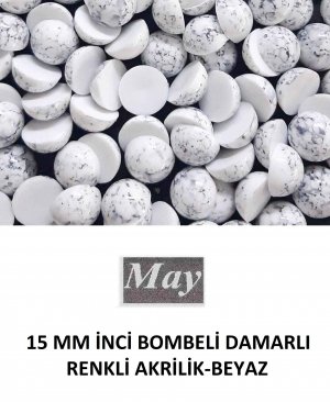15 MM İNCİ BOMBELİ DAMARLI RENKLİ AKRİLİK-BEYAZ