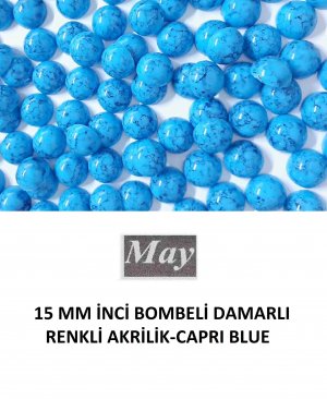 15 MM İNCİ BOMBELİ DAMARLI RENKLİ AKRİLİK-CAPRI BLUE