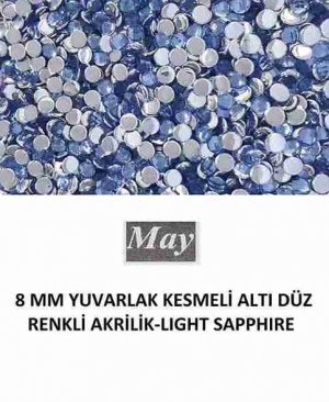 8 MM YUVARLAK KESMELİ ALTI DÜZ RENKLİ AKRİLİK-LIGHT SAPPHIRE
