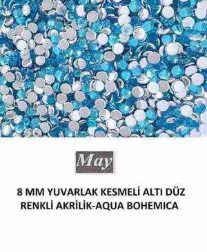 8 MM YUVARLAK KESMELİ ALTI DÜZ RENKLİ AKRİLİK-AQUA BOHEMICA