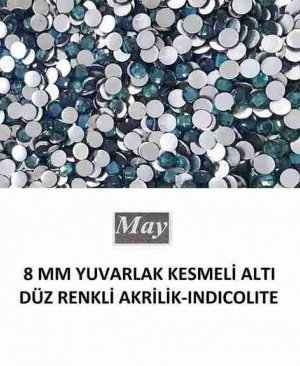 8 MM YUVARLAK KESMELİ ALTI DÜZ RENKLİ AKRİLİK-INDICOLITE
