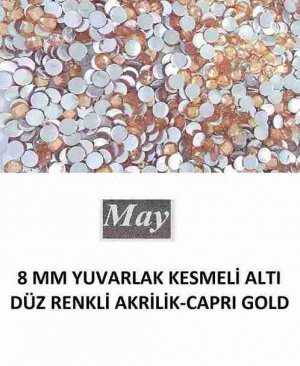 8 MM YUVARLAK KESMELİ ALTI DÜZ RENKLİ AKRİLİK-CAPRI GOLD