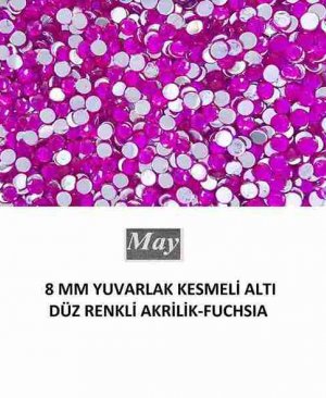 8 MM YUVARLAK KESMELİ ALTI DÜZ RENKLİ AKRİLİK-FUCHSIA