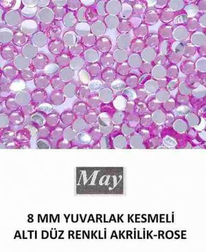 8 MM YUVARLAK KESMELİ ALTI DÜZ RENKLİ AKRİLİK-ROSE