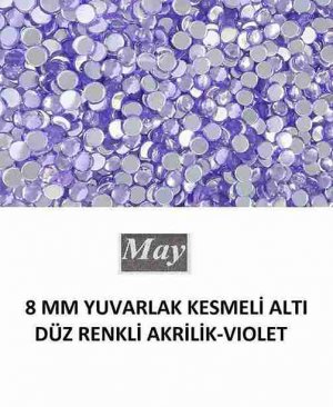 8 MM YUVARLAK KESMELİ ALTI DÜZ RENKLİ AKRİLİK-VIOLET