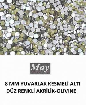8 MM YUVARLAK KESMELİ ALTI DÜZ RENKLİ AKRİLİK-OLIVINE