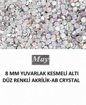 8 MM YUVARLAK KESMELİ ALTI DÜZ RENKLİ AKRİLİK-AB CRYSTAL
