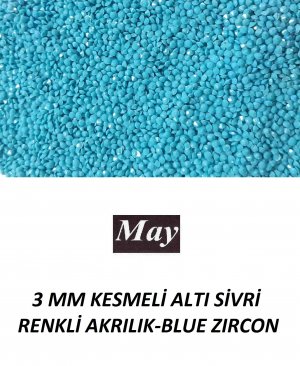 3 MM KESMELİ ALTI SİVRİ RENKLİ AKRILIK-BLUE ZIRCON