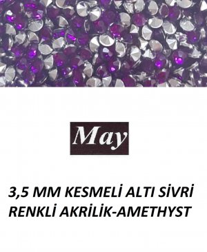 3,5 MM KESMELİ ALTI SİVRİ RENKLİ AKRİLİK-AMETHYST