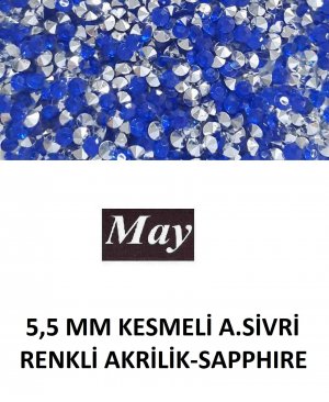 5,5 MM KESMELİ ALTI SİVRİ RENKLİ AKRİLİK-SAPPHIRE