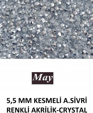 5,5 MM KESMELİ ALTI SİVRİ RENKLİ AKRİLİK-CRYSTAL