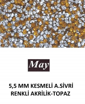 5,5 MM KESMELİ ALTI SİVRİ RENKLİ AKRİLİK-TOPAZ