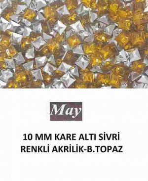 10 MM KARE ALTI SİVRİ RENKLİ AKRİLİK-BEACH TOPAZ