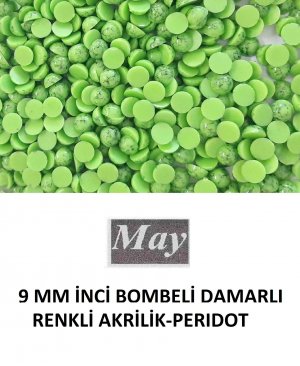 9 MM İNCİ BOMBELİ DAMARLI RENKLİ AKRİLİK-PERIDOT