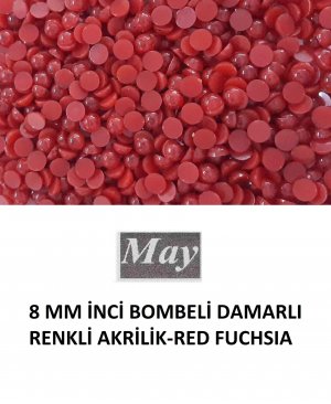 8 MM İNCİ BOMBELİ DAMARLI RENKLİ AKRİLİK-RED FUCHSIA