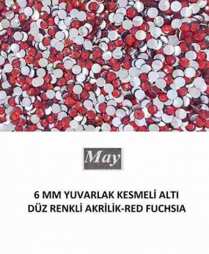 6 MM YUVARLAK KESMELİ ALTI DÜZ RENKLİ AKRİLİK-RED FUCHSIA