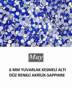 6 MM YUVARLAK KESMELİ ALTI DÜZ RENKLİ AKRİLİK-SAPPHIRE