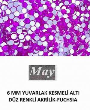 6 MM YUVARLAK KESMELİ ALTI DÜZ RENKLİ AKRİLİK-FUCHSIA
