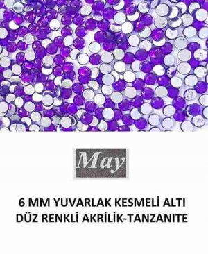 6 MM YUVARLAK KESMELİ ALTI DÜZ RENKLİ AKRİLİK-TANZANITE