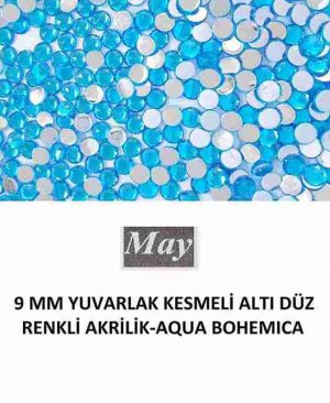 9 MM YUVARLAK KESMELİ ALTI DÜZ RENKLİ AKRİLİK-AQUA BOHEMICA