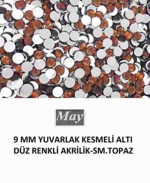9 MM YUVARLAK KESMELİ ALTI DÜZ RENKLİ AKRİLİK-SM.TOPAZ