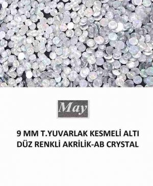9 MM T.YUVARLAK KESMELİ ALTI DÜZ RENKLİ AKRİLİK-AB CRYSTAL
