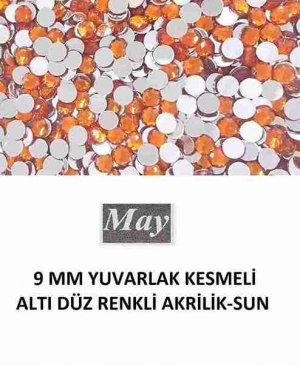 9 MM YUVARLAK KESMELİ ALTI DÜZ RENKLİ AKRİLİK-SUN
