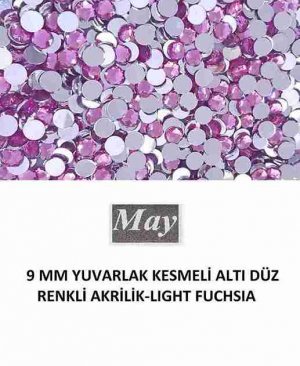 9 MM YUVARLAK KESMELİ ALTI DÜZ RENKLİ AKRİLİK-LIGHT FUCHSIA