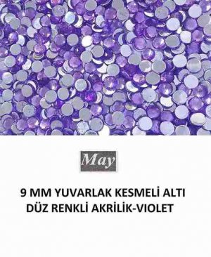 9 MM YUVARLAK KESMELİ ALTI DÜZ RENKLİ AKRİLİK-VIOLET