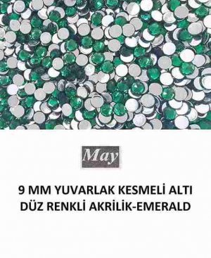 9 MM YUVARLAK KESMELİ ALTI DÜZ RENKLİ AKRİLİK-EMERALD