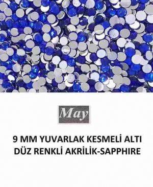 9 MM YUVARLAK KESMELİ ALTI DÜZ RENKLİ AKRİLİK-SAPPHIRE