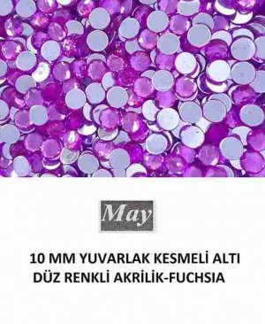 10 MM YUVARLAK KESMELİ ALTI DÜZ RENKLİ AKRİLİK-FUCHSIA