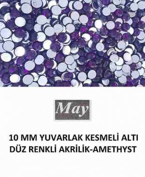 10 MM YUVARLAK KESMELİ ALTI DÜZ RENKLİ AKRİLİK-AMETHYST