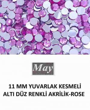 11 MM YUVARLAK KESMELİ ALTI DÜZ RENKLİ AKRİLİK-ROSE