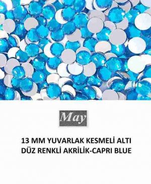 13 MM YUVARLAK KESMELİ ALTI DÜZ RENKLİ AKRİLİK-CAPRI BLUE