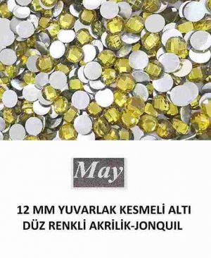 12 MM YUVARLAK KESMELİ ALTI DÜZ RENKLİ AKRİLİK-JONQUIL