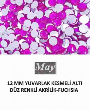 12 MM YUVARLAK KESMELİ ALTI DÜZ RENKLİ AKRİLİK-FUCHSIA