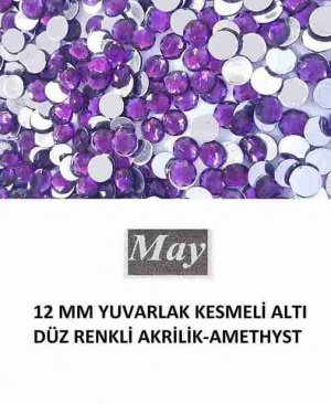 12 MM YUVARLAK KESMELİ ALTI DÜZ RENKLİ AKRİLİK-AMETHYST