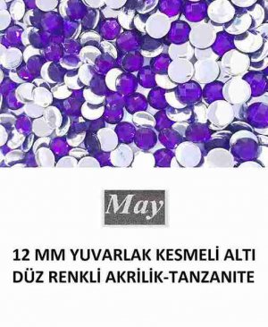 12 MM YUVARLAK KESMELİ ALTI DÜZ RENKLİ AKRİLİK-TANZANITE